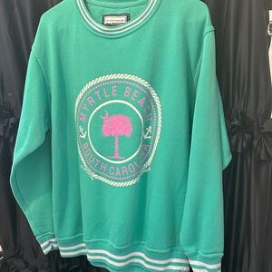 Myrtle Beach Graphic Teal Sweatshirt with Pink Logo